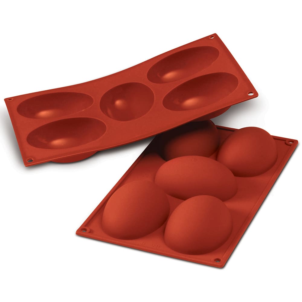 Louis Tellier SF041 Half Egg Mold w/ 5 Sections - Silicone, Red