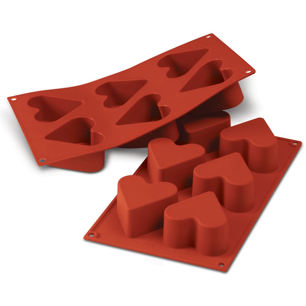 Louis Tellier SF036 Heart Mold w/ 6 Sections - Silicone, Red