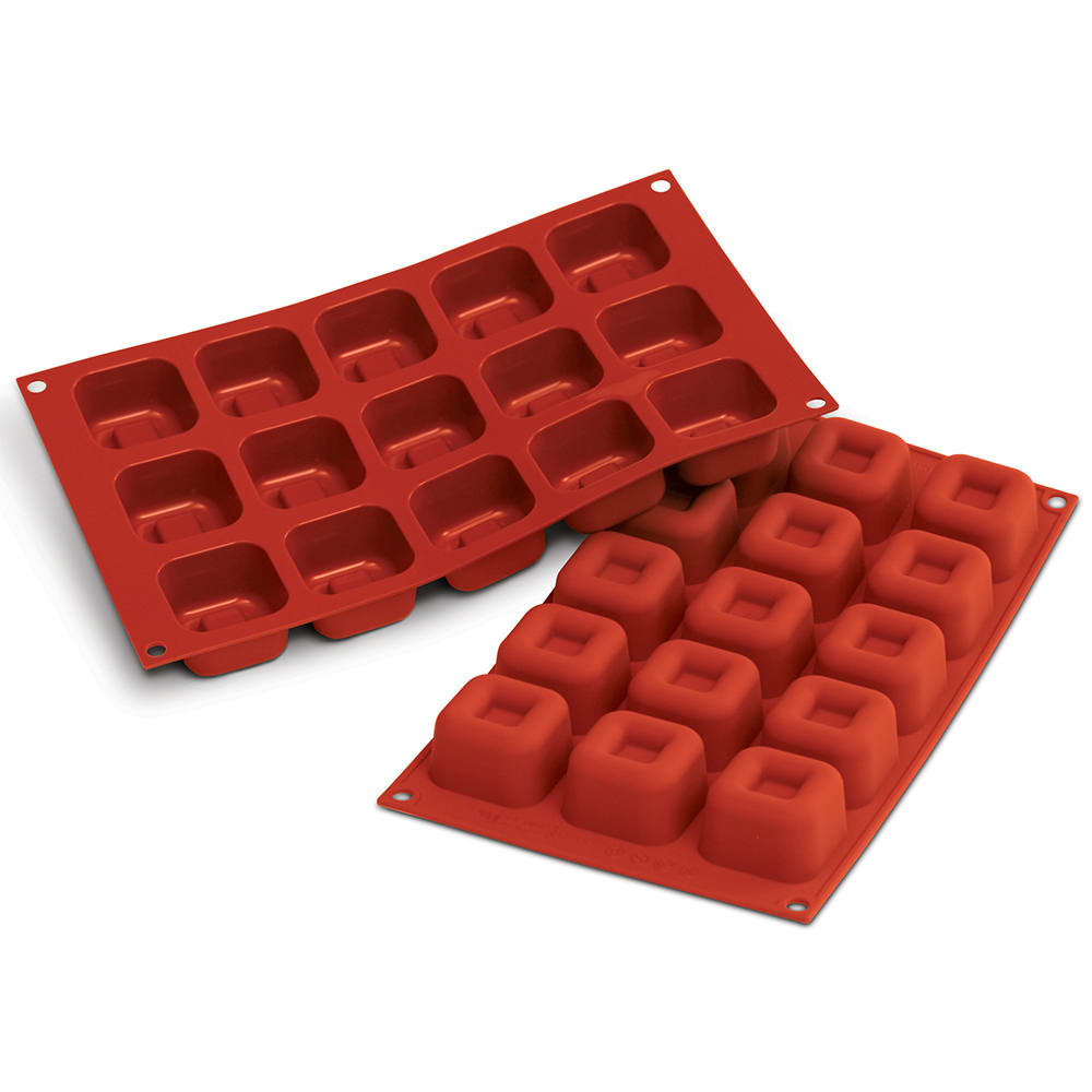 Louis Tellier SF081 Square Savarin Mold w/ 15 Sections - Silicone, Red