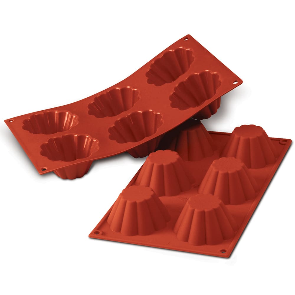 Louis Tellier SF035 Briochette Mold w/ 6 Sections - Silicone, Red