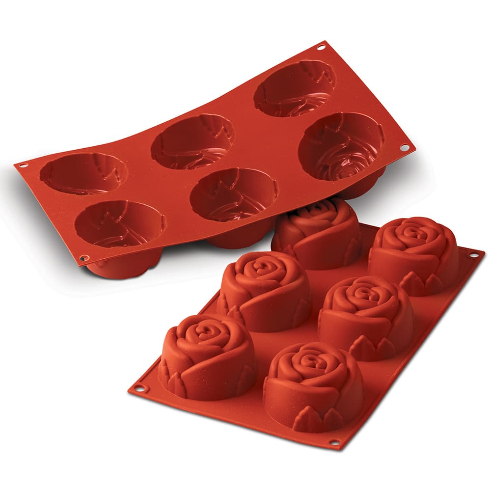 Louis Tellier SF077 Rose Mold w/ 6 Sections - Silicone, Red