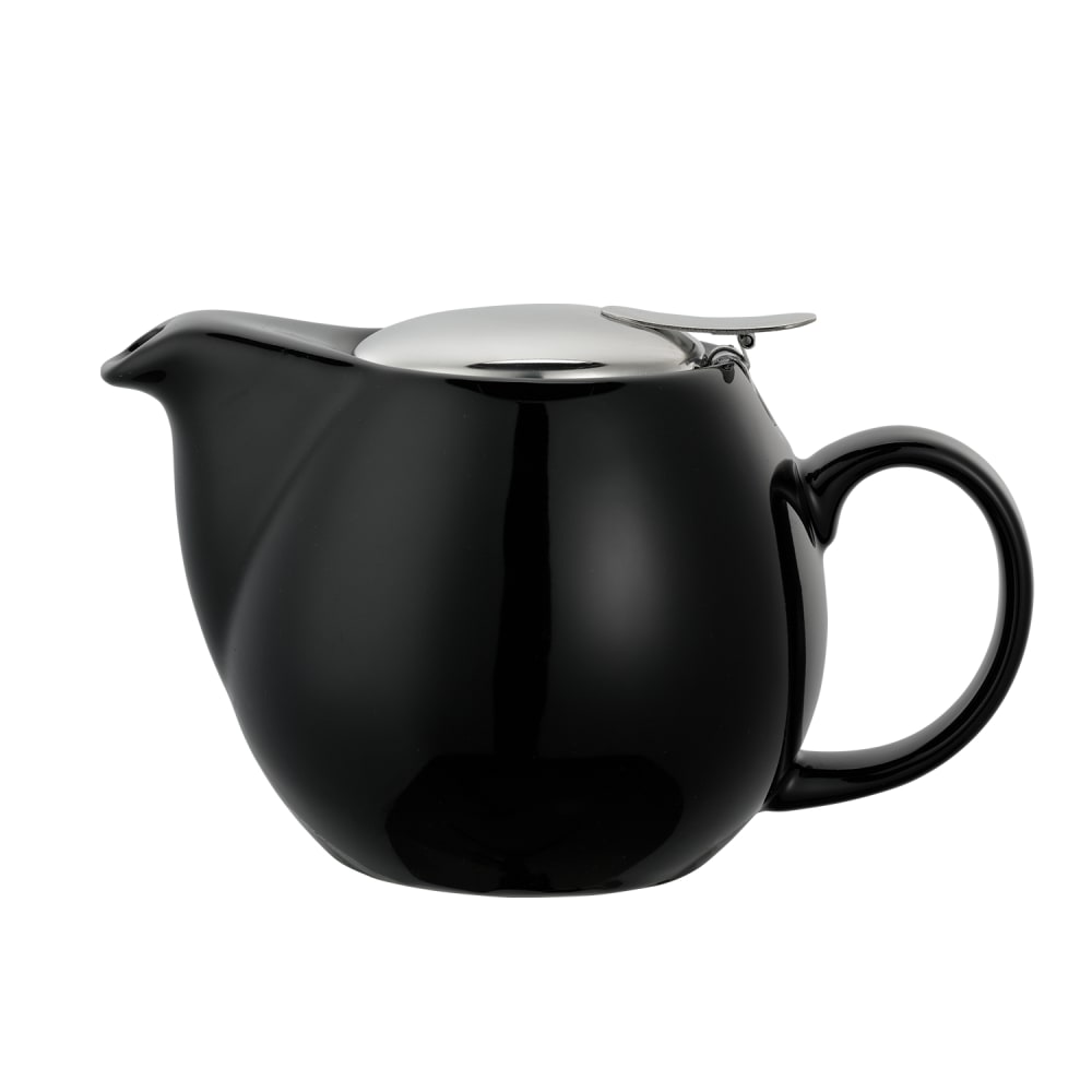 482-TPCV16BL 16 oz Oval-Style Teapot w/ Lid & Infuser Basket, Black Ceramic