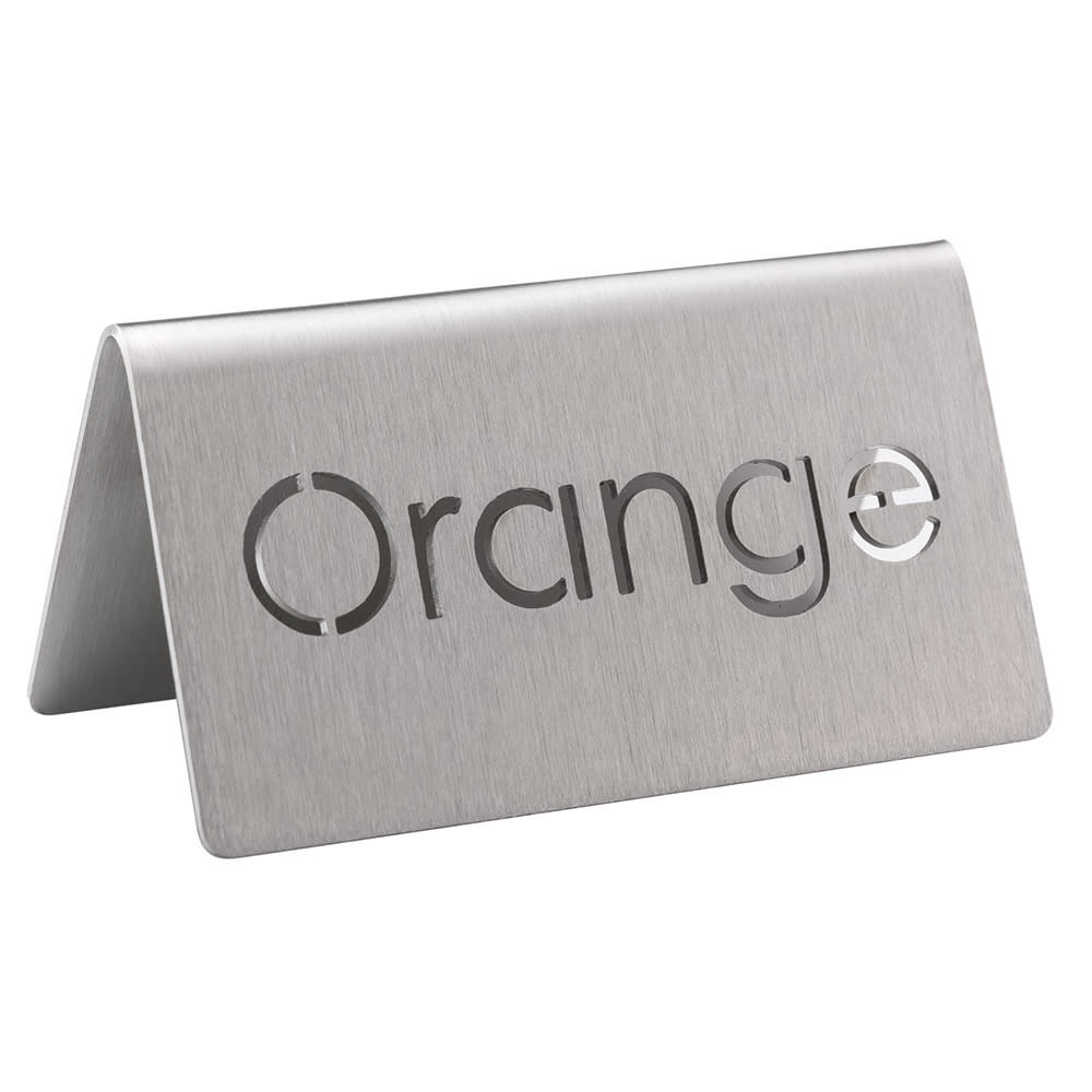 482-1CBFORANGEMOD "Orange" Table Tent Sign - 3"W x 1 1/2"H, Brushed Stainless...