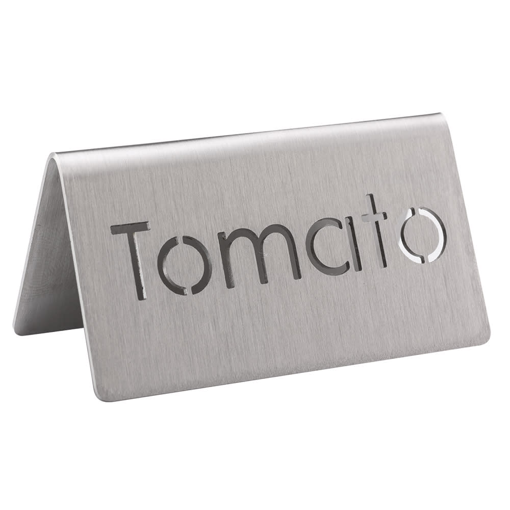482-1CBFTOMATOMOD "Tomato" Table Tent Sign - 3"W x 1 1/2"H, Brushed Stainless...