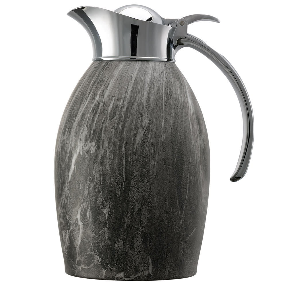 Service Ideas 981C10BSGM 1 liter Vacuum Carafe w/ Flip Top Lid & Stainless Liner - Stainless w/ Gray Marble Finish