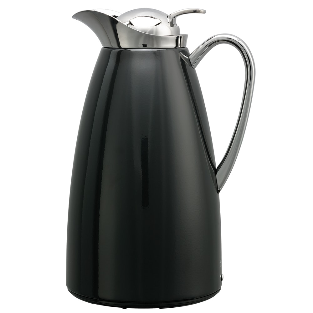 482-CJZ1BLK 1 liter Vacuum Carafe w/ Push Button Lid & Glass Liner - Stainless w/ Black Finis...