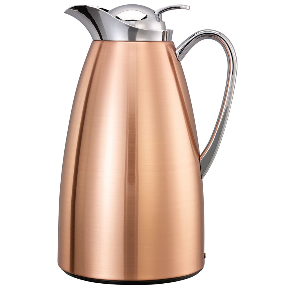 Service Ideas CJZ1CP 1 liter Vacuum Carafe w/ Push Button Lid & Glass Liner - Brushed Copper