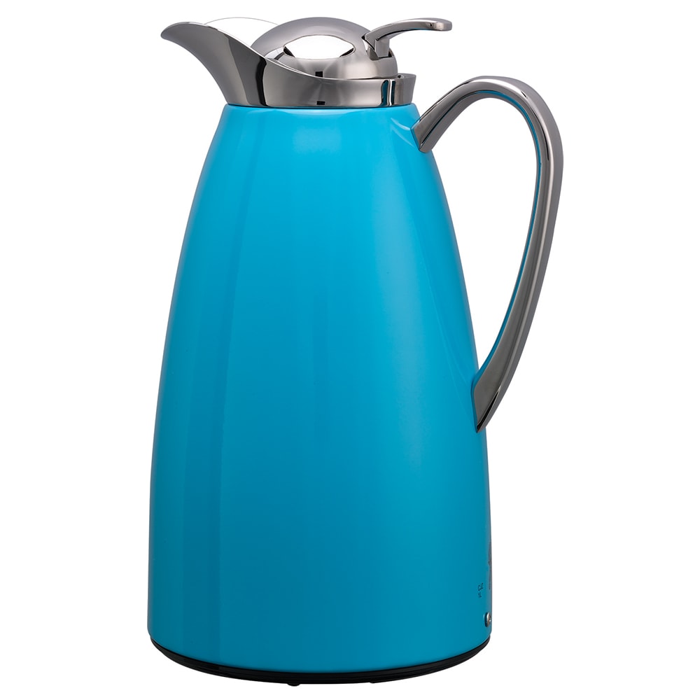 482-CJZS1BLU 1 liter Vacuum Carafe w/ Push Button Lid & Stainless Liner - Stainless w/ Blue F...
