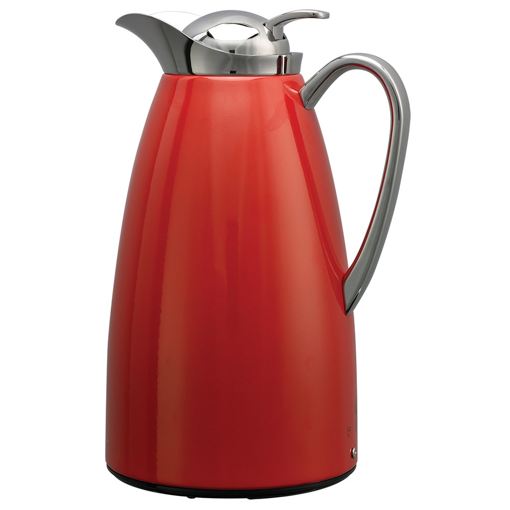 482-CJZS1RED 1 liter Vacuum Carafe w/ Push Button Lid & Stainless Liner - Stainless w/ Red Fi...