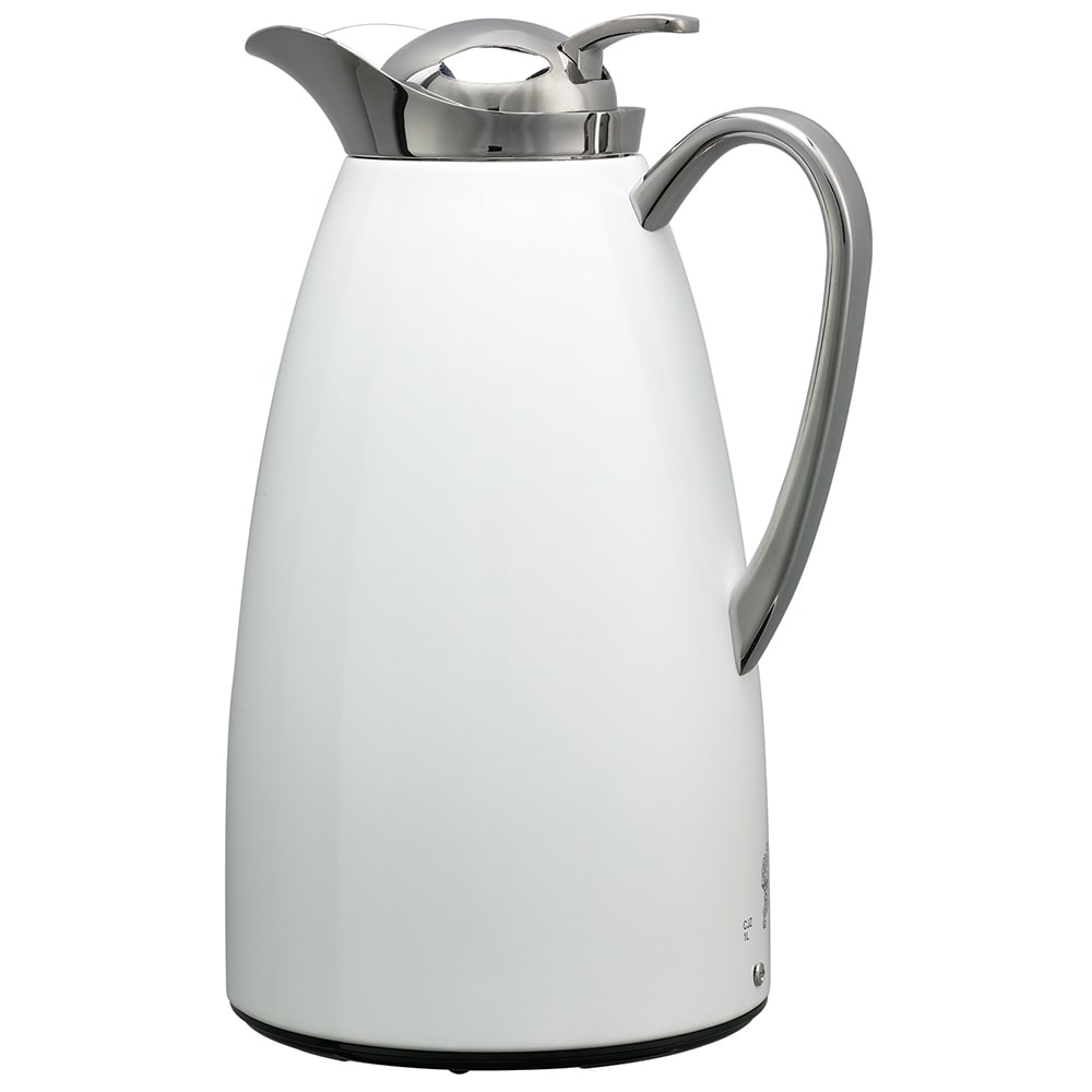 Service Ideas CJZS1WHT 1 liter Vacuum Carafe w/ Push Button Lid & Stainless Liner - Stainless w/ White Finish