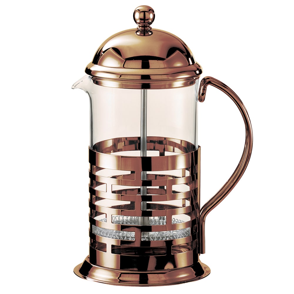 482-T677BRNZ 27 oz French Press w/ Brick Pattern - Glass Liner, Stainless Frame w/ Bronze Finish