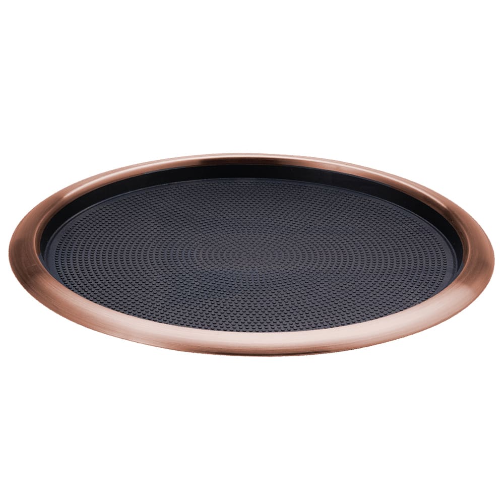482-TR1614RIRG 16" Round Non Slip Tray w/ Black Rubber Insert - Stainless Steel w/ Rose Gold...