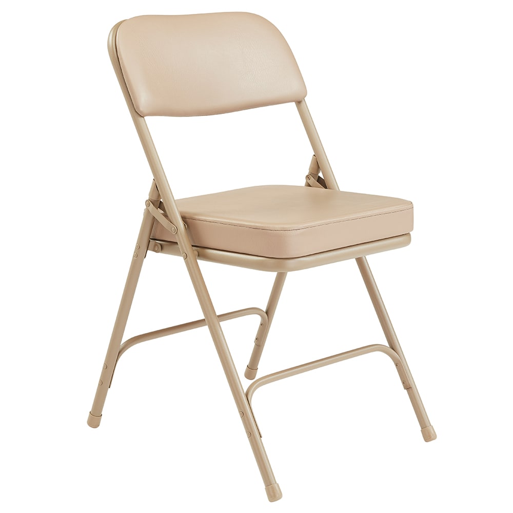 955-3201 Folding Chair w/ Beige Vinyl Back & Seat - Steel Frame, Beige