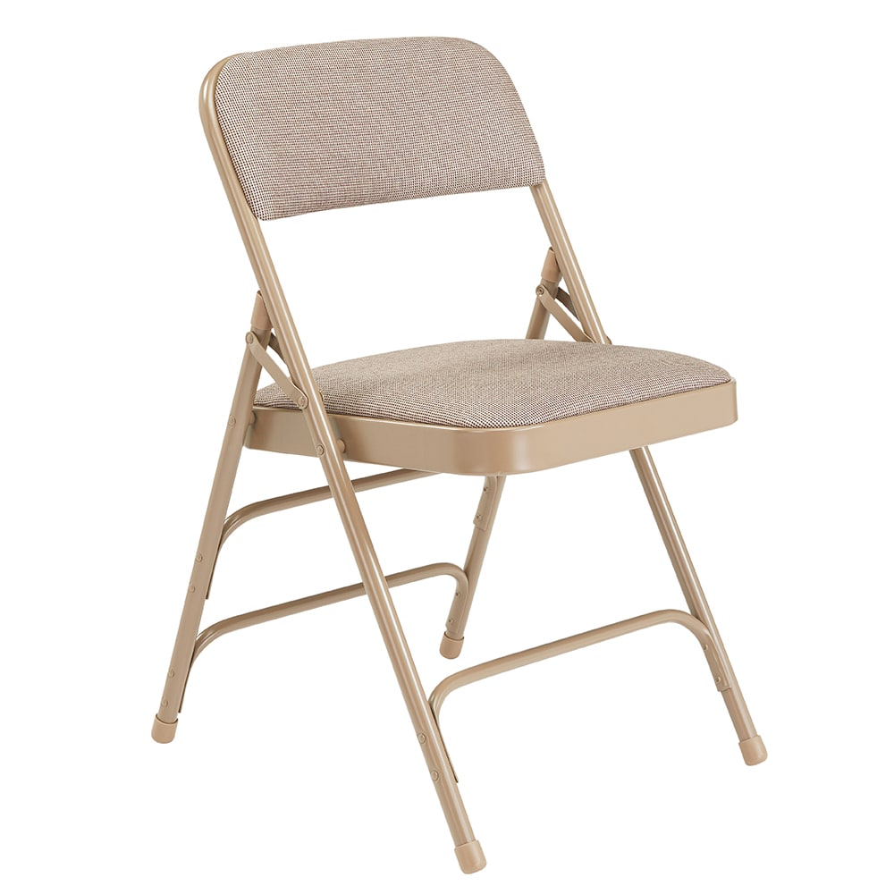 955-2301 Folding Chair w/ Café Beige Fabric Back & Seat - Steel Frame, Beige