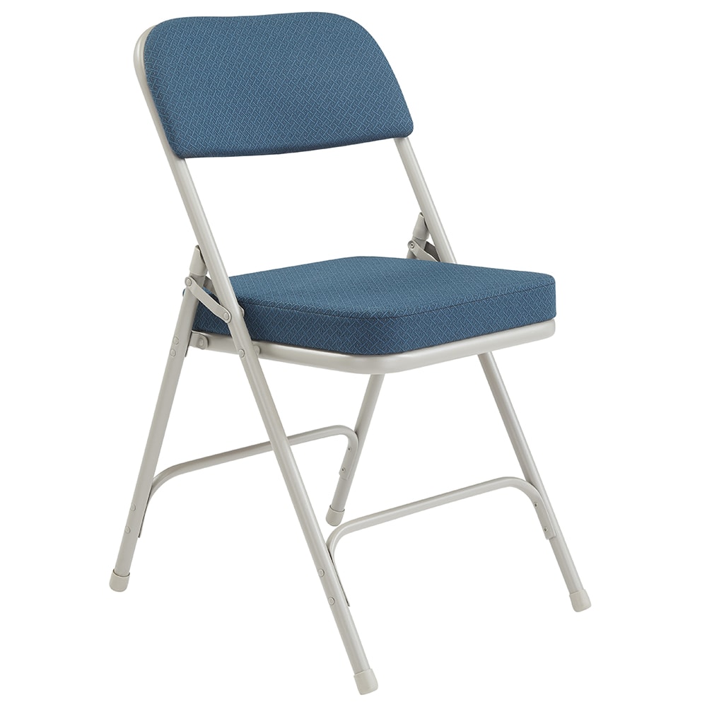 955-3215 Folding Chair w/ Regal Blue Fabric Back & Seat - Steel Frame, Gray