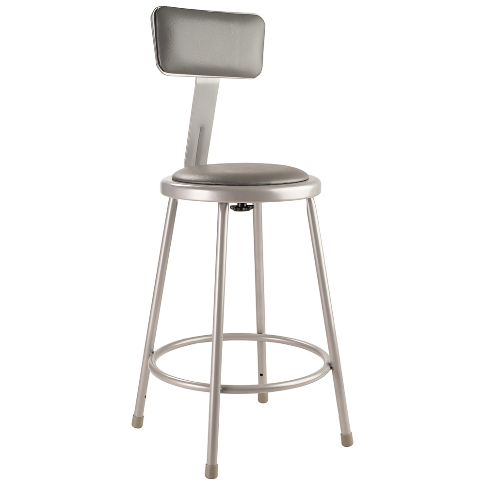 955-6424B Round Stool w/ Gray Vinyl Padded Back & Gray Vinyl Padded Seat, Gray