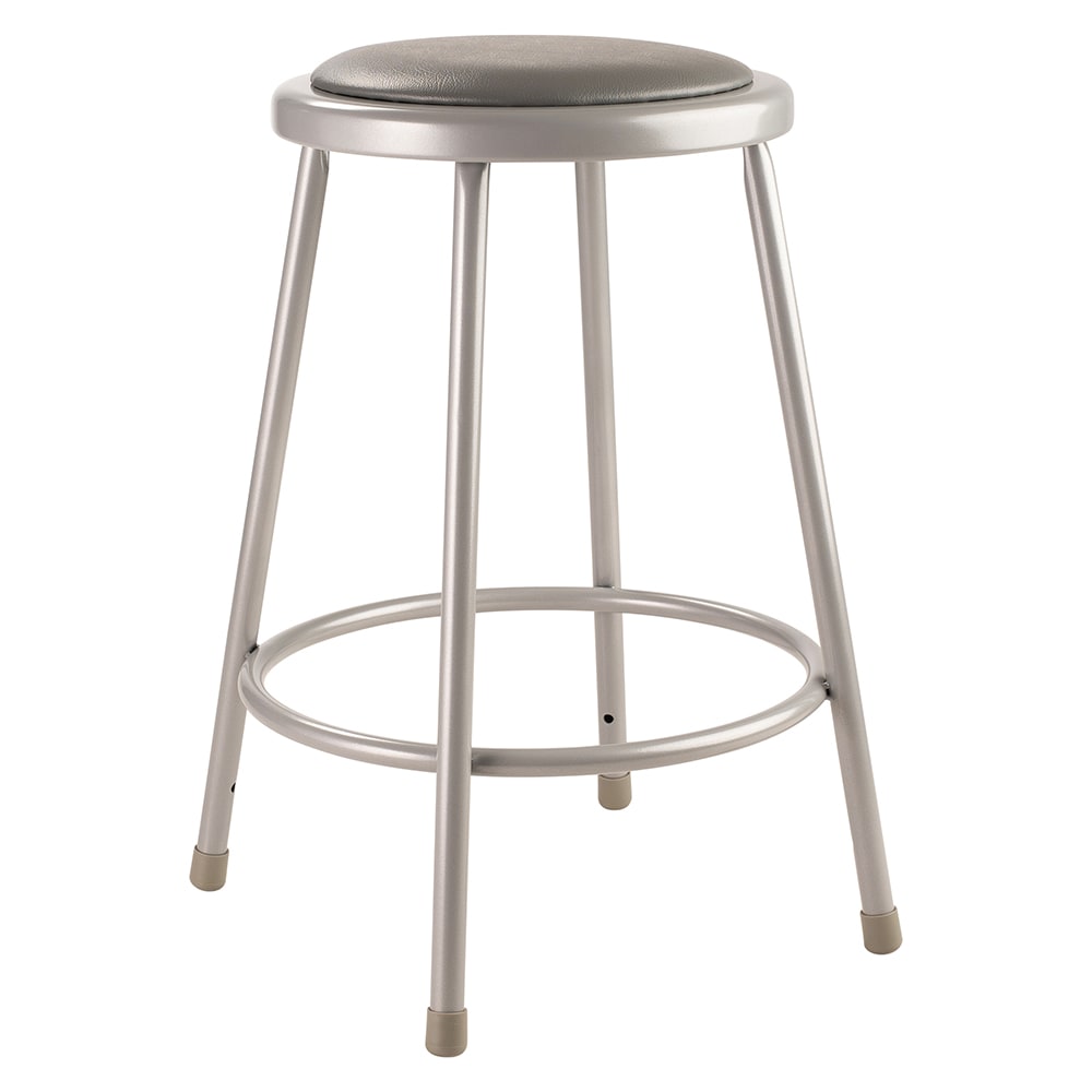 955-6424 Round Backless Stool w/ Gray Vinyl Padded Seat, Gray