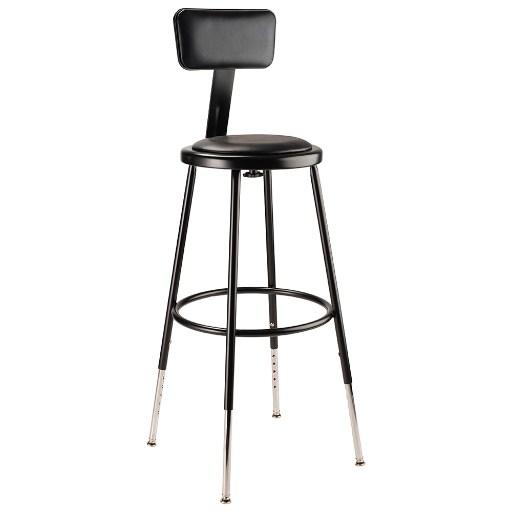 955-6424HB10 Round Stool w/ Black Vinyl Padded Back & Black Vinyl Padded Seat, Black