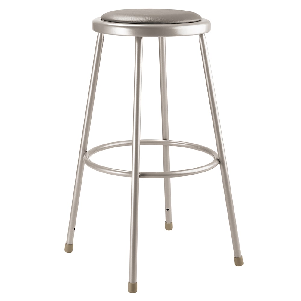 955-6430 Round Backless Stool w/ Gray Vinyl Padded Seat, Gray