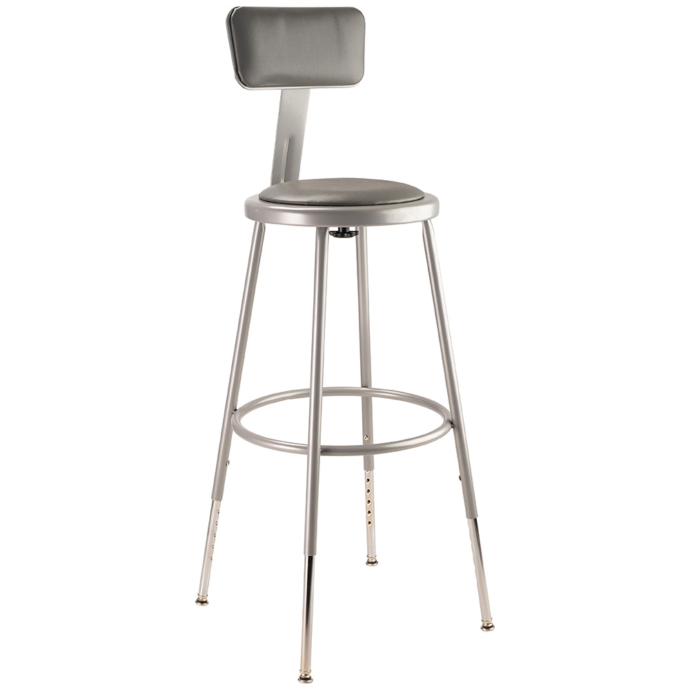955-6424HB Round Stool w/ Gray Vinyl Padded Back & Gray Vinyl Padded Seat, Gray