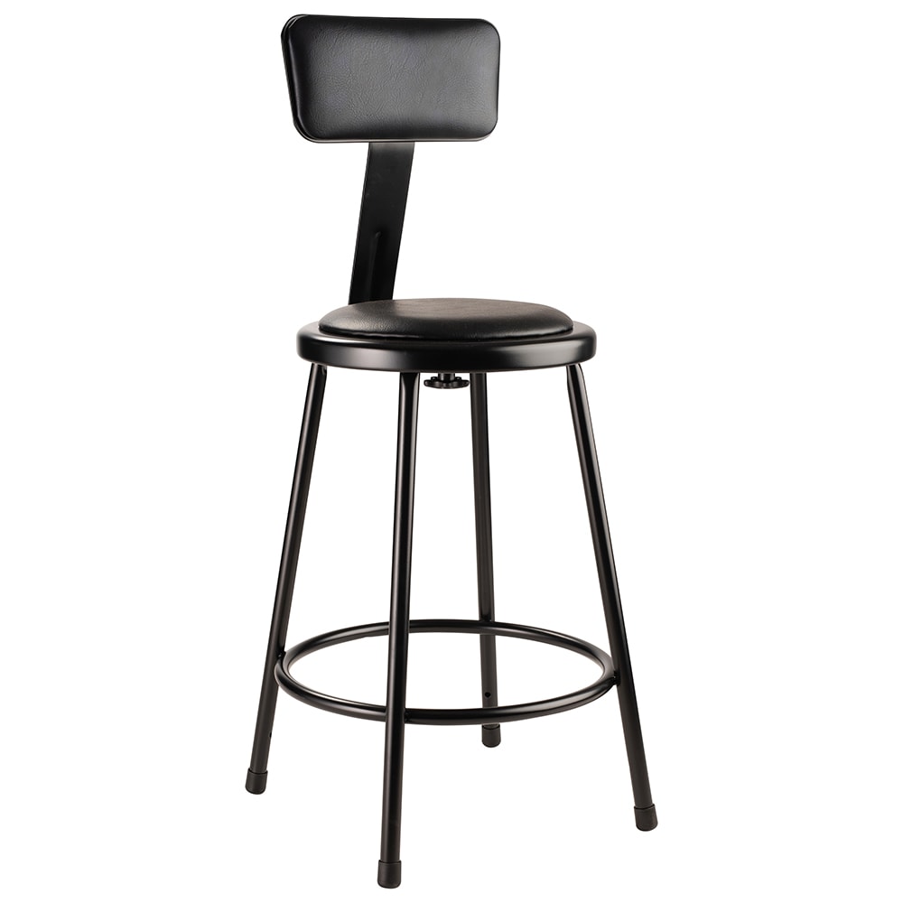 955-6424B10 Round Stool w/ Black Vinyl Padded Back & Black Vinyl Padded Seat, Black