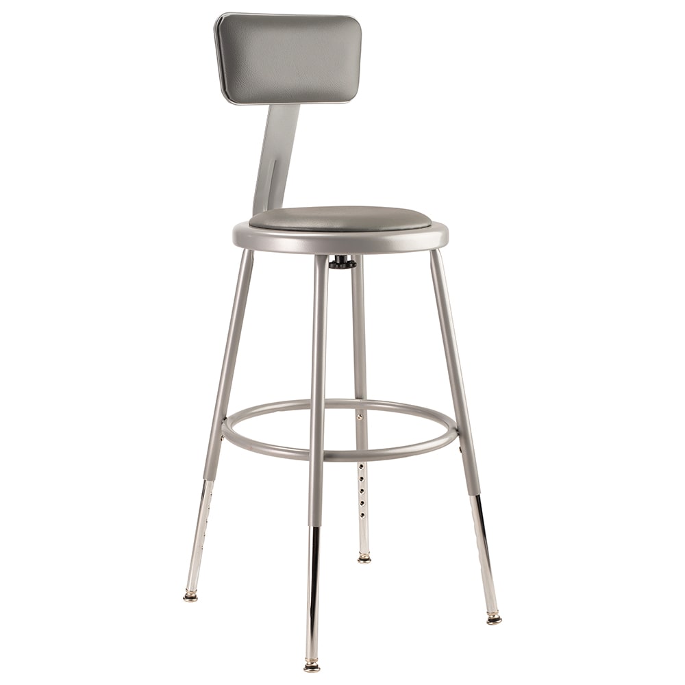 955-6418HB Round Stool w/ Gray Vinyl Padded Back & Gray Vinyl Padded Seat, Gray