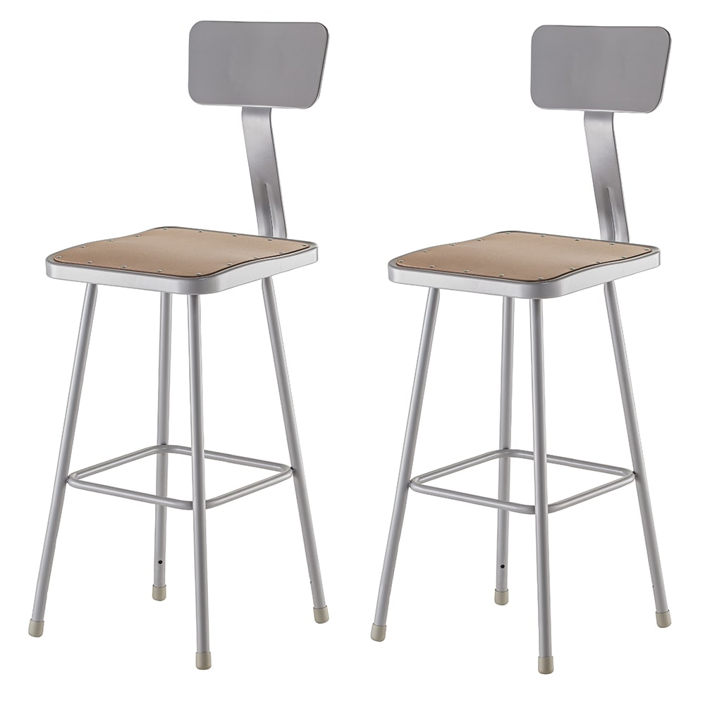955-6330B Square Stool w/ Solid Back & Masonite Board Seat, Gray