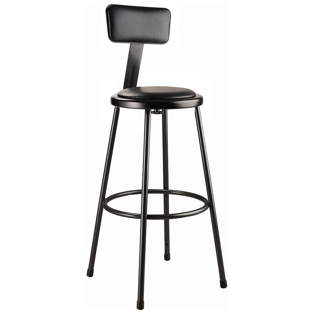 955-6430B10 Round Stool w/ Black Vinyl Padded Back & Black Vinyl Padded Seat, Black