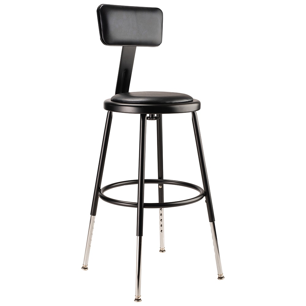 955-6418HB10 Round Stool w/ Black Vinyl Padded Back & Black Vinyl Padded Seat, Black