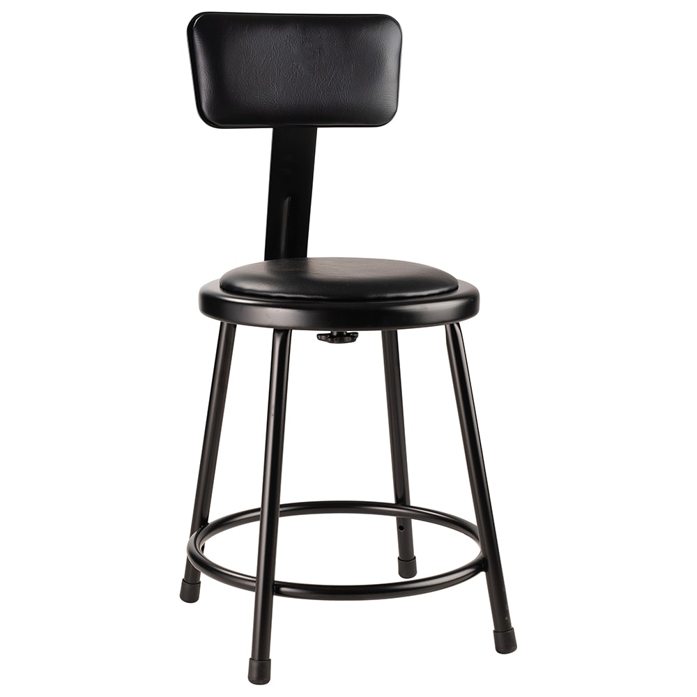 955-6418B10 Round Stool w/ Black Vinyl Padded Back & Black Vinyl Padded Seat, Black