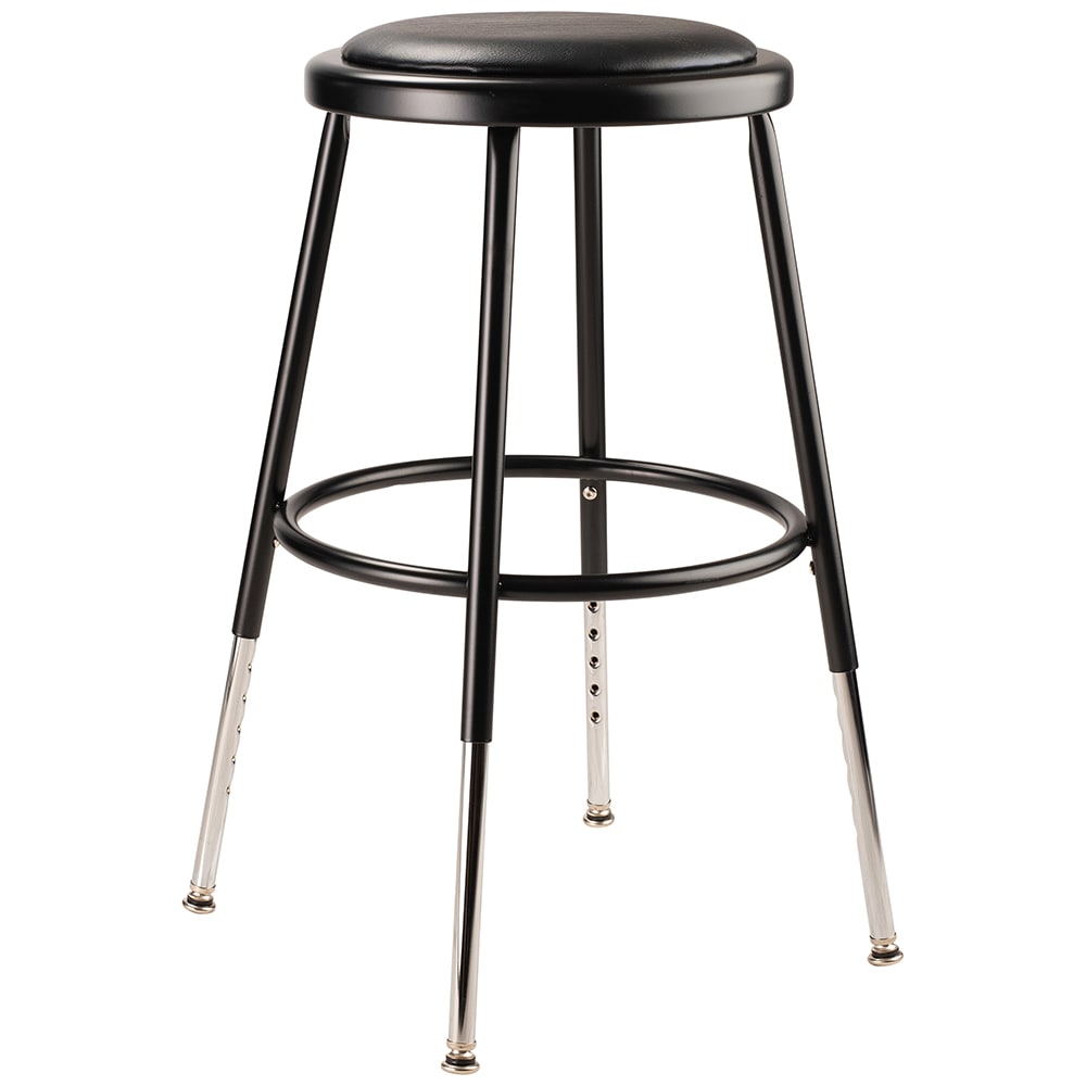 955-6418H10 Round Backless Stool w/ Black Vinyl Padded Seat, Black