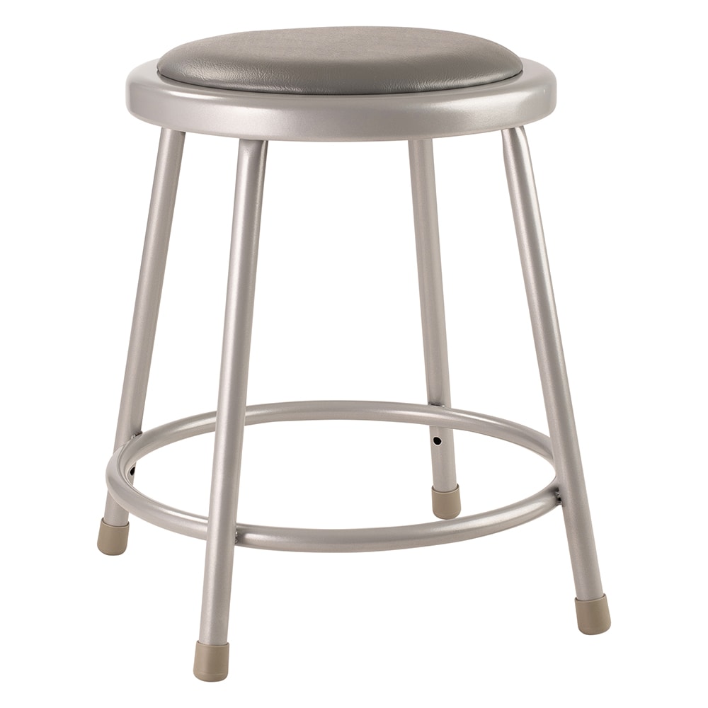 955-6418 Round Backless Stool w/ Gray Vinyl Padded Seat, Gray