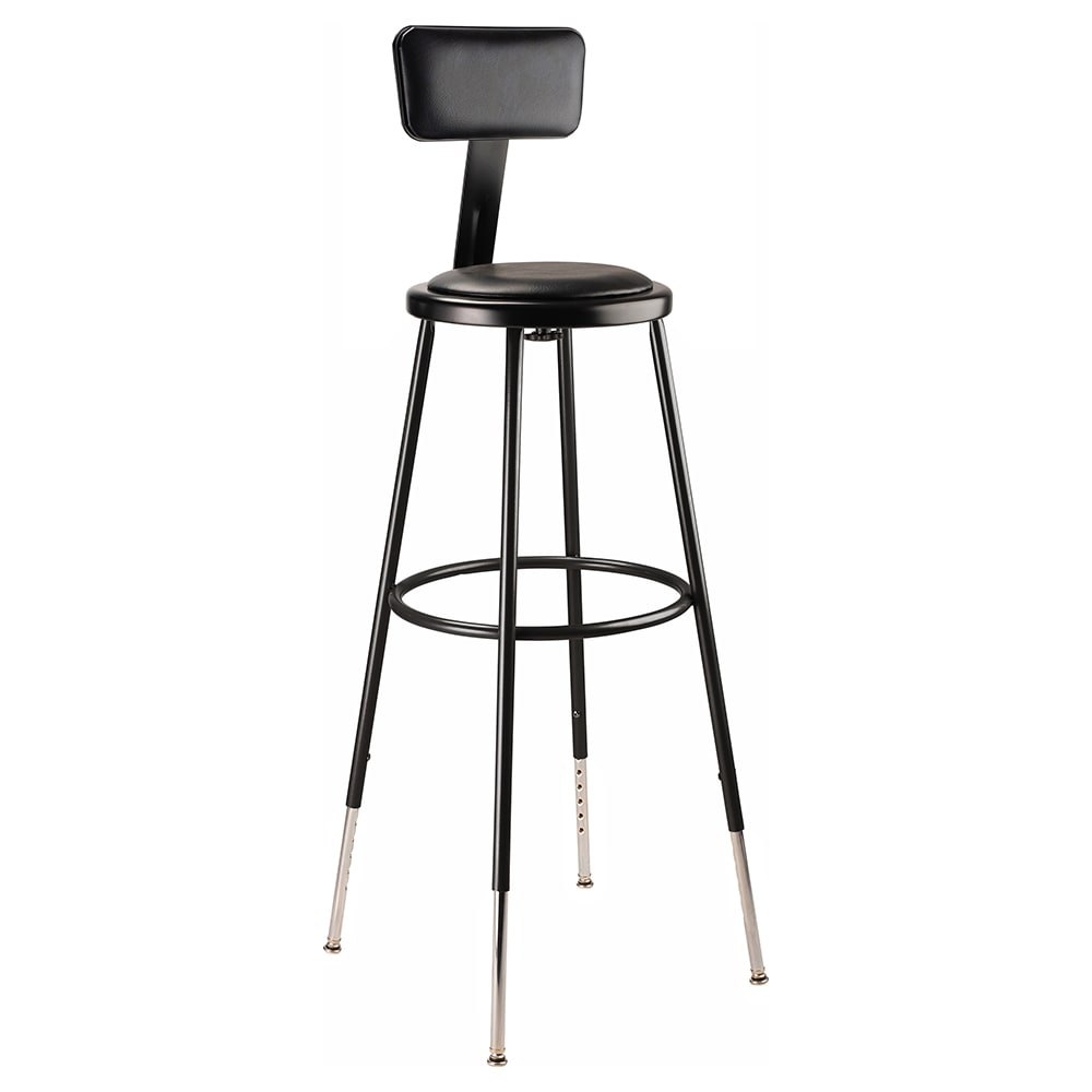 955-6430HB10 Round Stool w/ Black Vinyl Padded Back & Black Vinyl Padded Seat, Black
