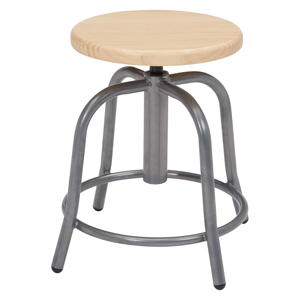 955-6800W02 Round Backless Swivel Stool w/ Wood Seat, Gray