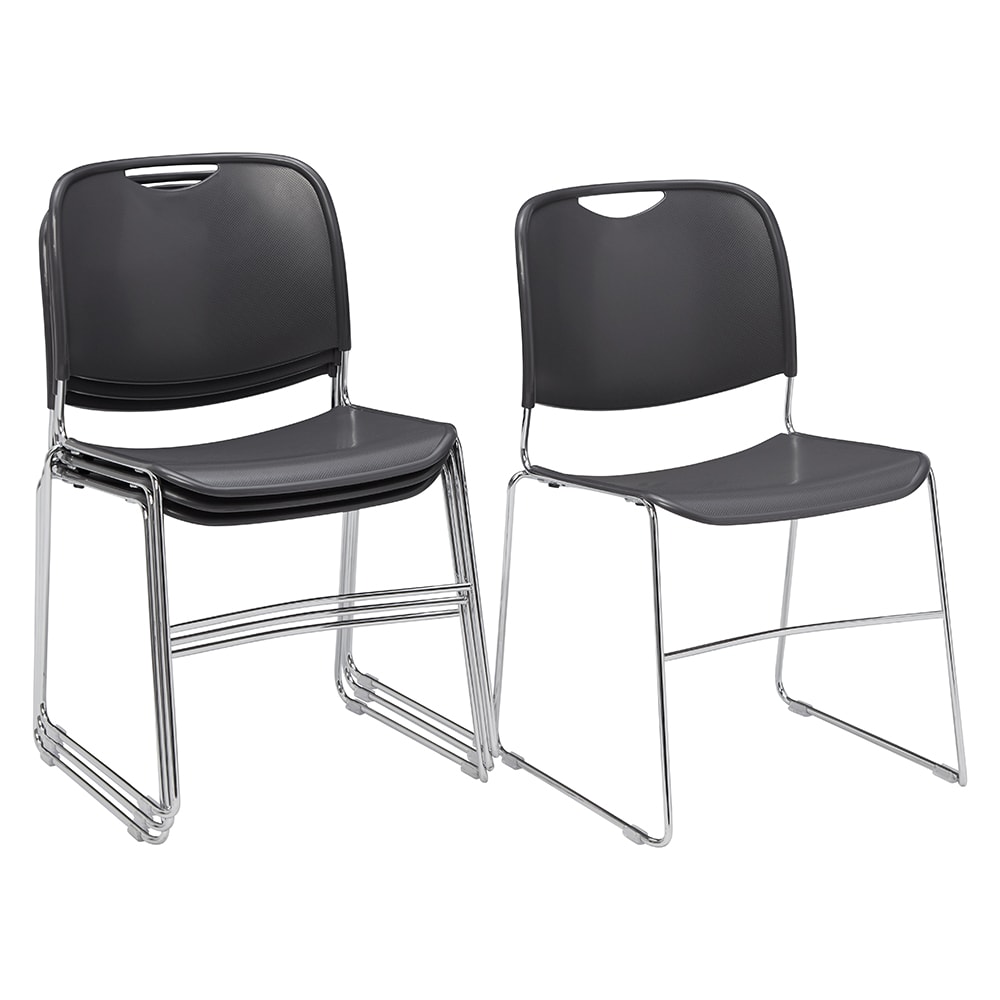 955-8502 Stacking Chair w/ Gunmetal Gray Plastic Back & Seat - Chrome Plated Frame