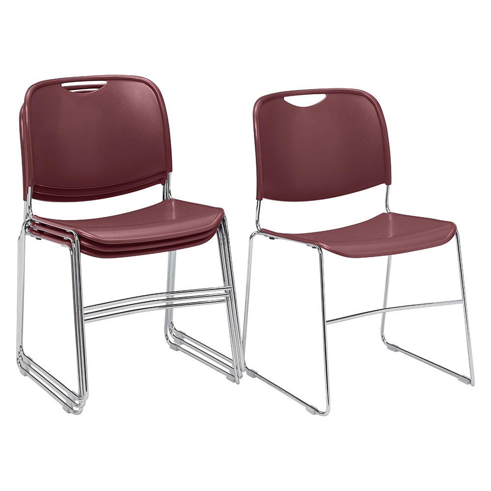 955-8508 Stacking Chair w/ Wine Plastic Back & Seat - Chrome Plated Frame