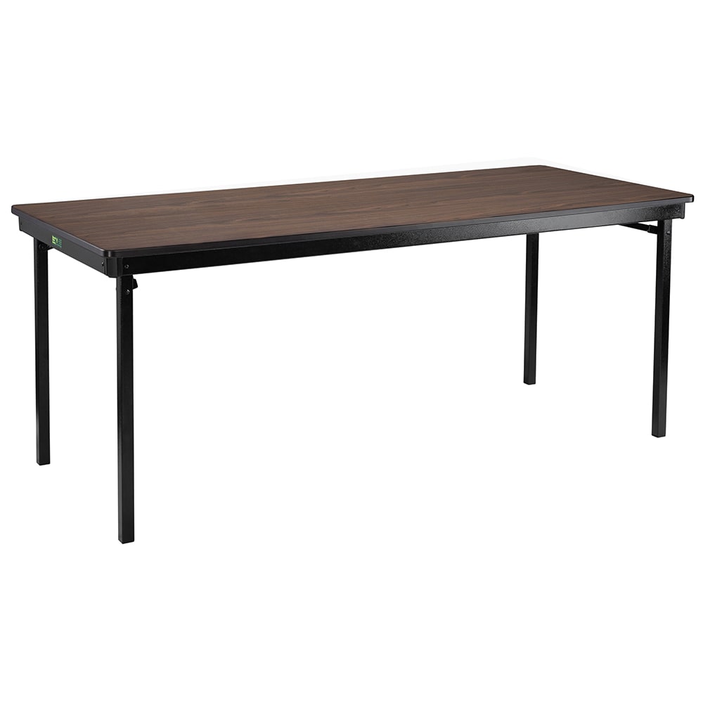 955-MSFT3072PWEBWT Folding Table w/ Montana Walnut Laminate Top & Black Steel Frame - 72&quot...
