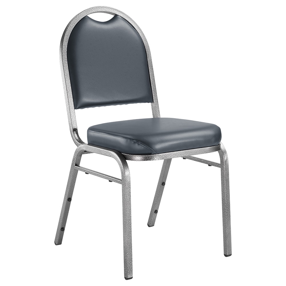 955-9204SV Stacking Chair w/ Midnight Blue Vinyl Back & Seat - Steel Frame, Silver Vein