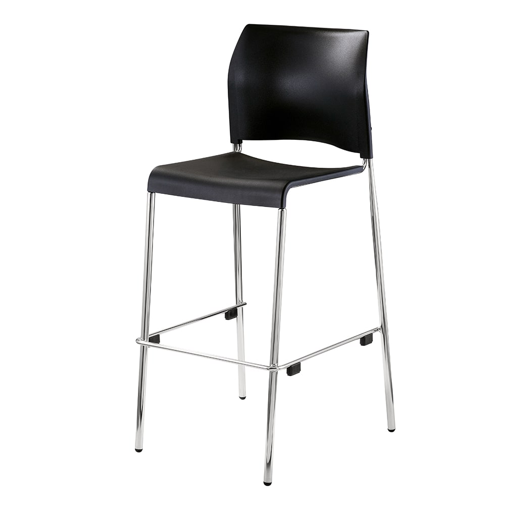 955-8810B1110 Bar Stool w/ Black Plastic Back & Black Plastic Seat, Silver