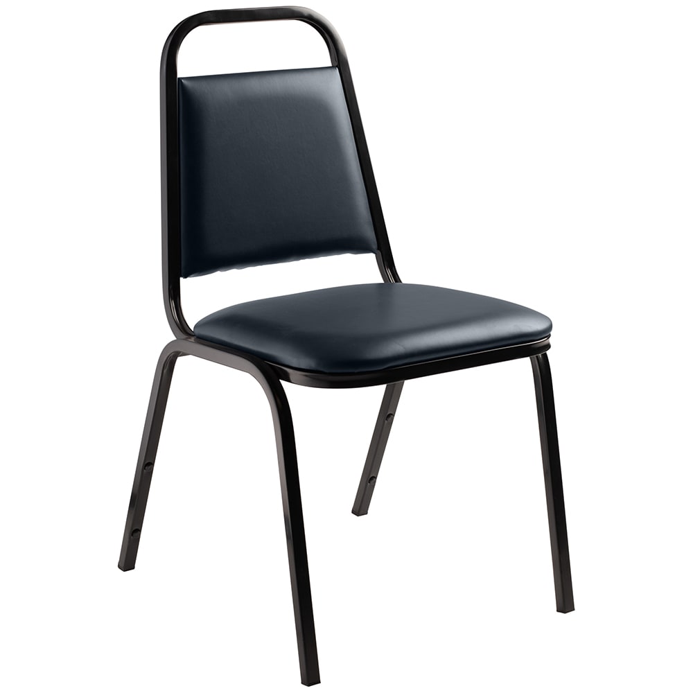 955-9104B Stacking Chair w/ Midnight Blue Vinyl Back & Seat - Steel Frame, Black