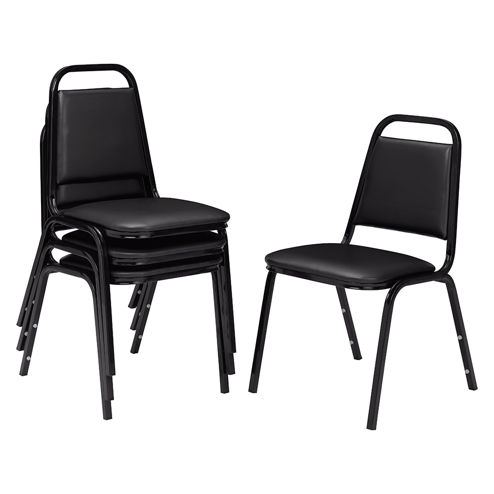 955-9110B Stacking Chair w/ Panther Black Vinyl Back & Seat - Steel Frame, Black