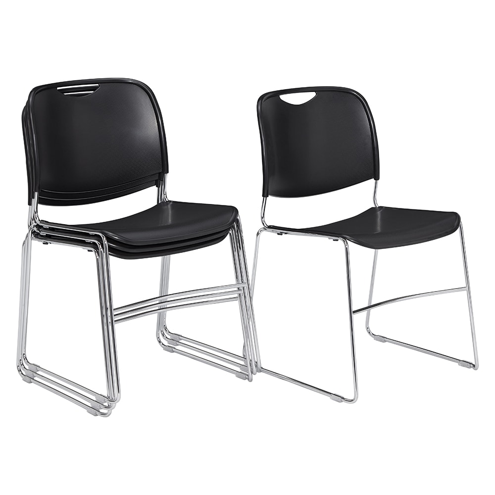 955-8510 Stacking Chair w/ Black Plastic Back & Seat - Steel Frame, Chrome Plated