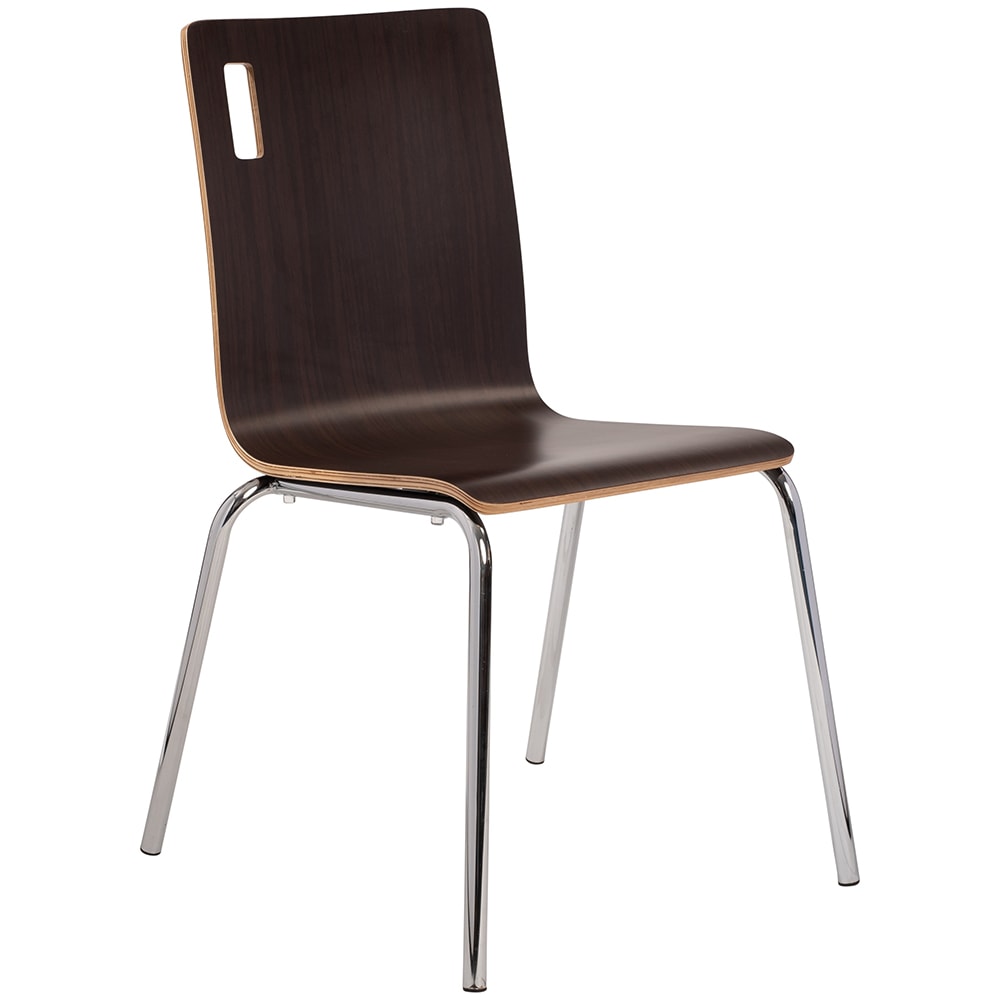 955-BCC21 Café Chair w/ Espresso Wood Back & Seat - Steel Frame, Silver