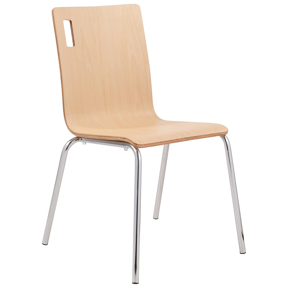955-BCC22 Café Chair w/ Natural Wood Back & Seat - Steel Frame, Silver