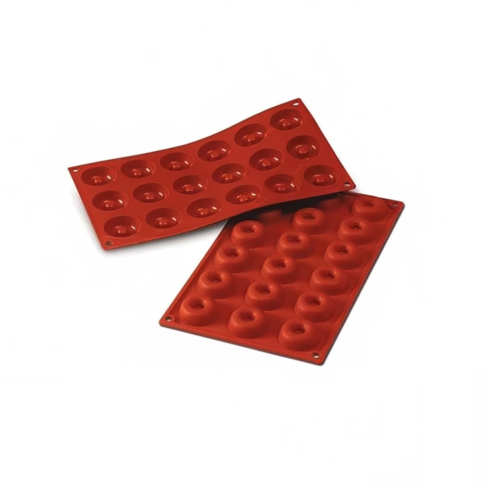 Louis Tellier SF010 Mini Savarin Mold w/ 18 Sections - Silicone, Red