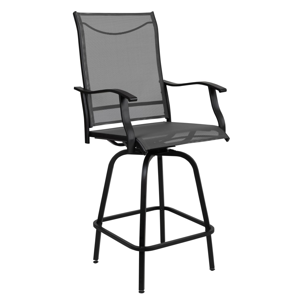 916-2ETSWVLPTO30GRGG 22 1/2"W Patio Swivel Bar Stool - 51 1/2"H, Black Steel/Gray Fabri...