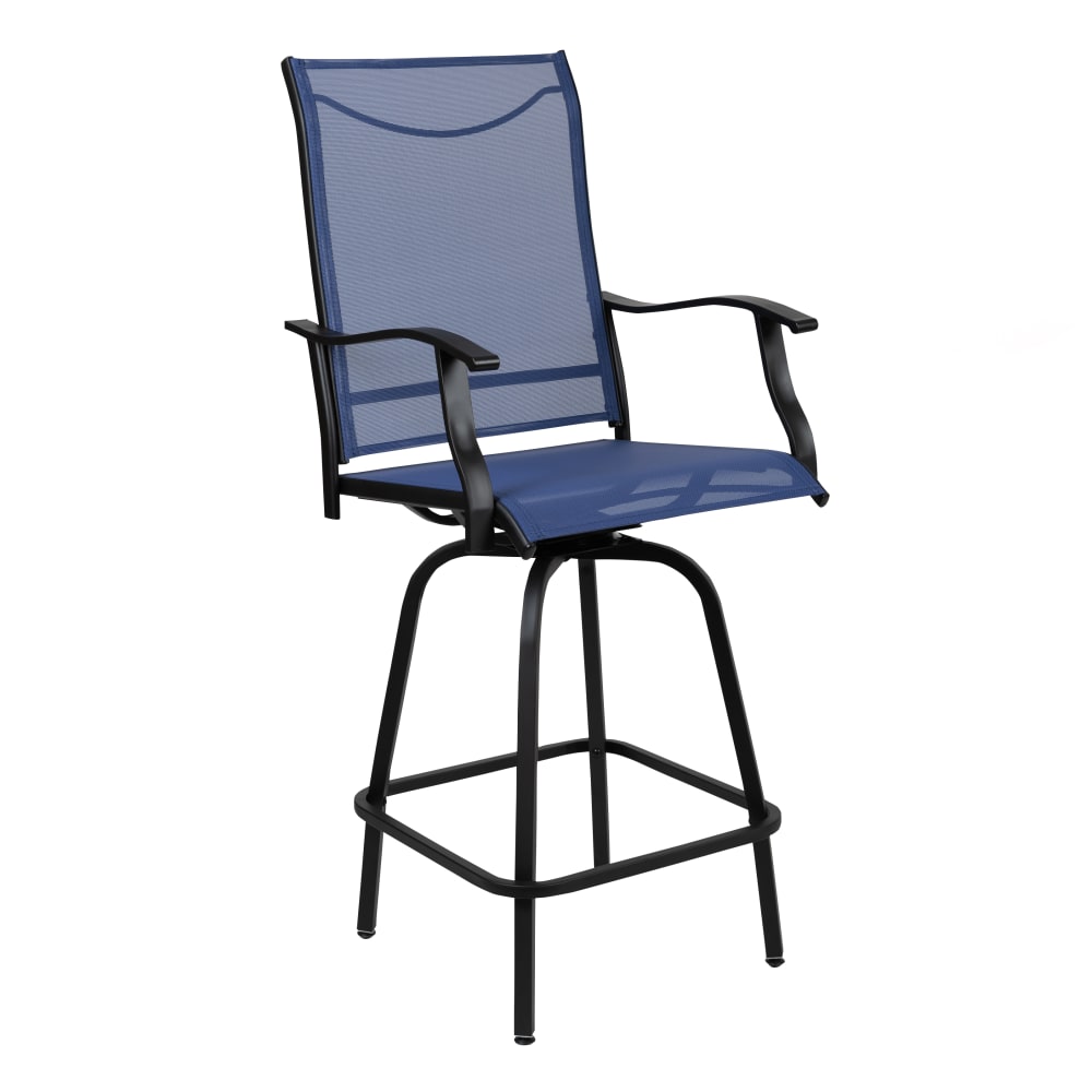 916-2ETSWVLPTO30NVGG 22 1/2"W Patio Swivel Bar Stool - 51 1/2"H, Black Steel/Navy Fabri...