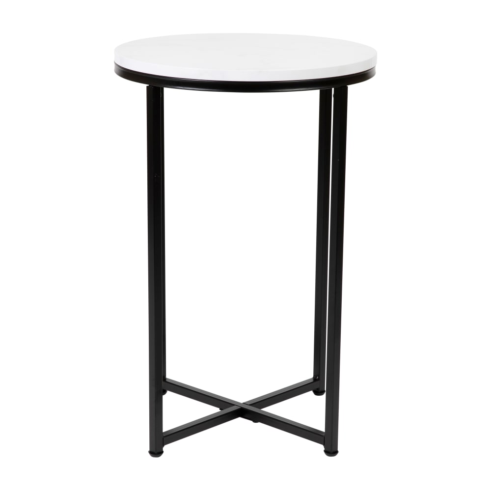 916-NANJH1787ETMRBLB End Table w/ White Marble Wood Top & Matte Black Metal Legs - 16"W...