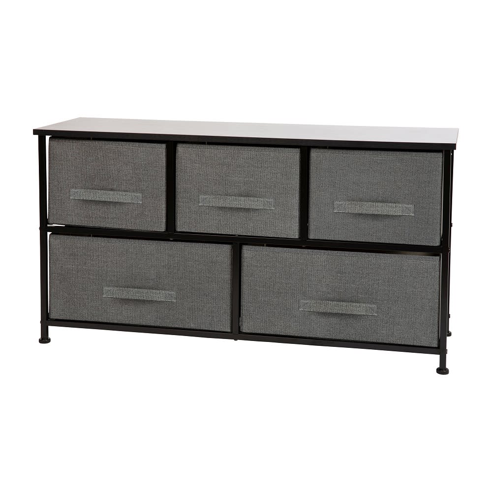 916-WX5L206XBKGR 39 1/2"W Storage Organizer w/ (5) Dark Gray Fabric Drawers, Black Cast Iron...