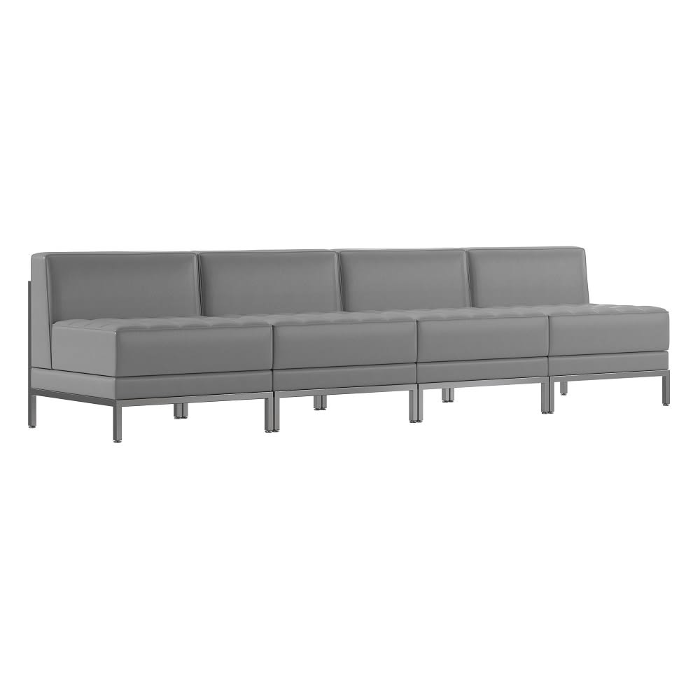 916-ZBIMAGMIDCH4GY 4 Piece Modular Lounge Chair Set - Gray LeatherSoft Upholstery, Stainless Legs